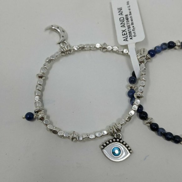 Alex & Ani Evil Eye Charm Beaded Stretch Bracelets, Women's Size 6"-7.5" -Silver - Picture 4 of 6